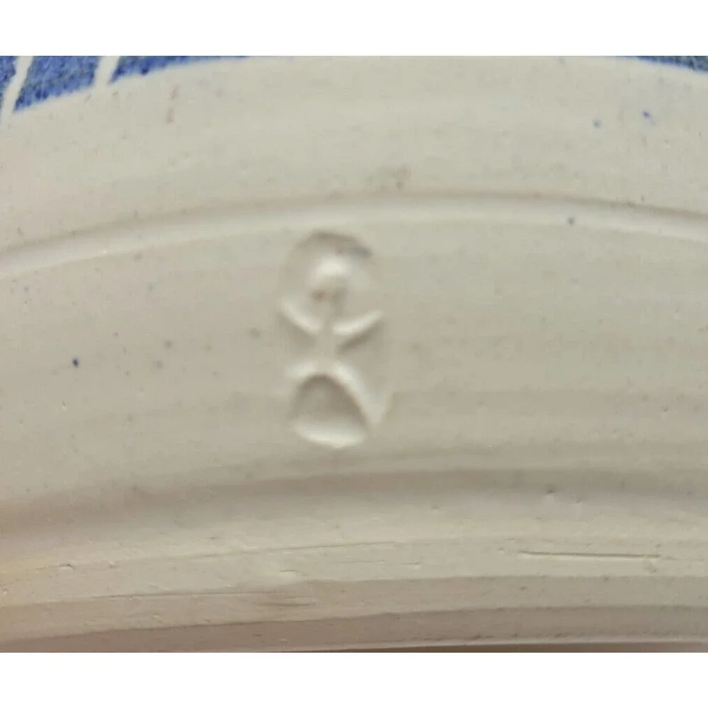 Studio Pottery Blue & White Geometric Pattern Signed 4